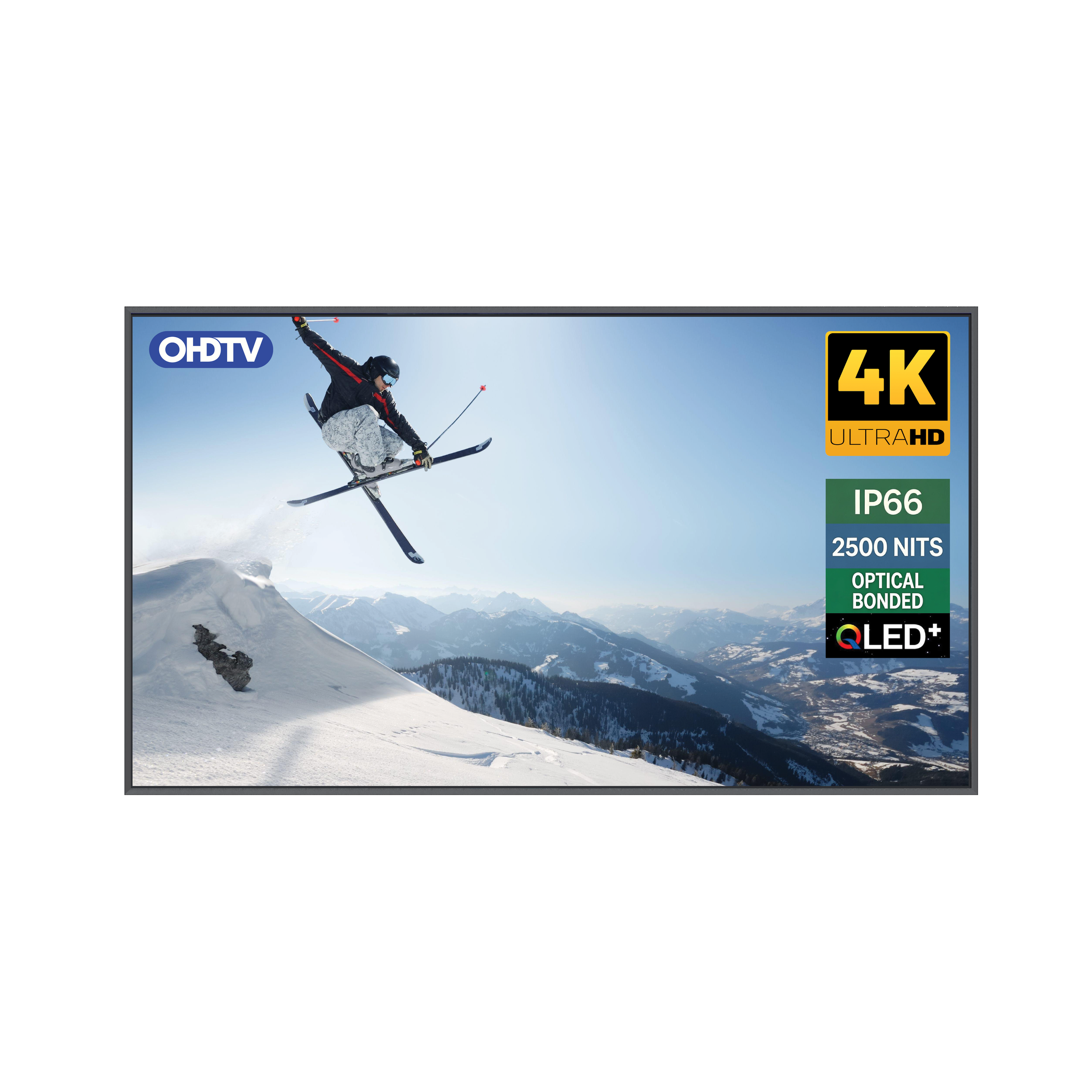 A person skiing in snowy mountain terrain.