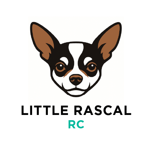 A cartoon illustration of a chihuahua with large ears and brown eyes, with the text 'LITTLE RASCAL RC' beneath it.