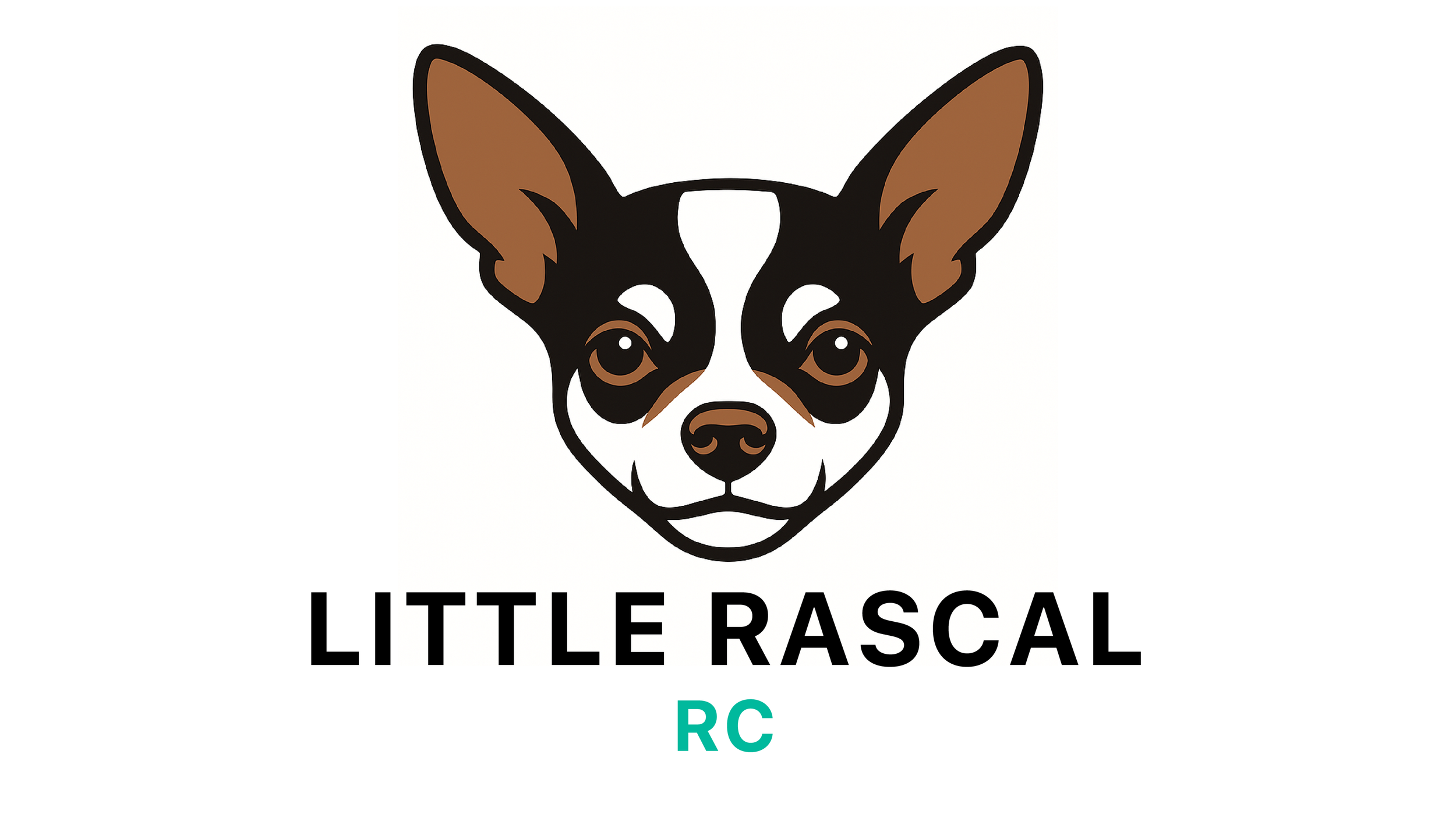 Logo featuring a stylized dog's head in black and brown with the words "LITTLE RASCAL" below it and "RC" underneath.