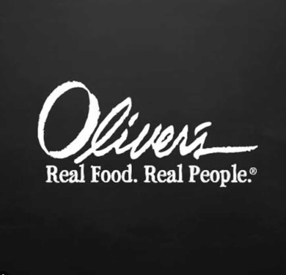Oliveli logo with the slogan "Real Food. Real People." on a dark background.
