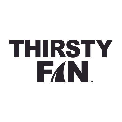 Text logo that reads "Thirsty Fan" with a stylized fan blade in the letter 'A' of the word 'Fan'.