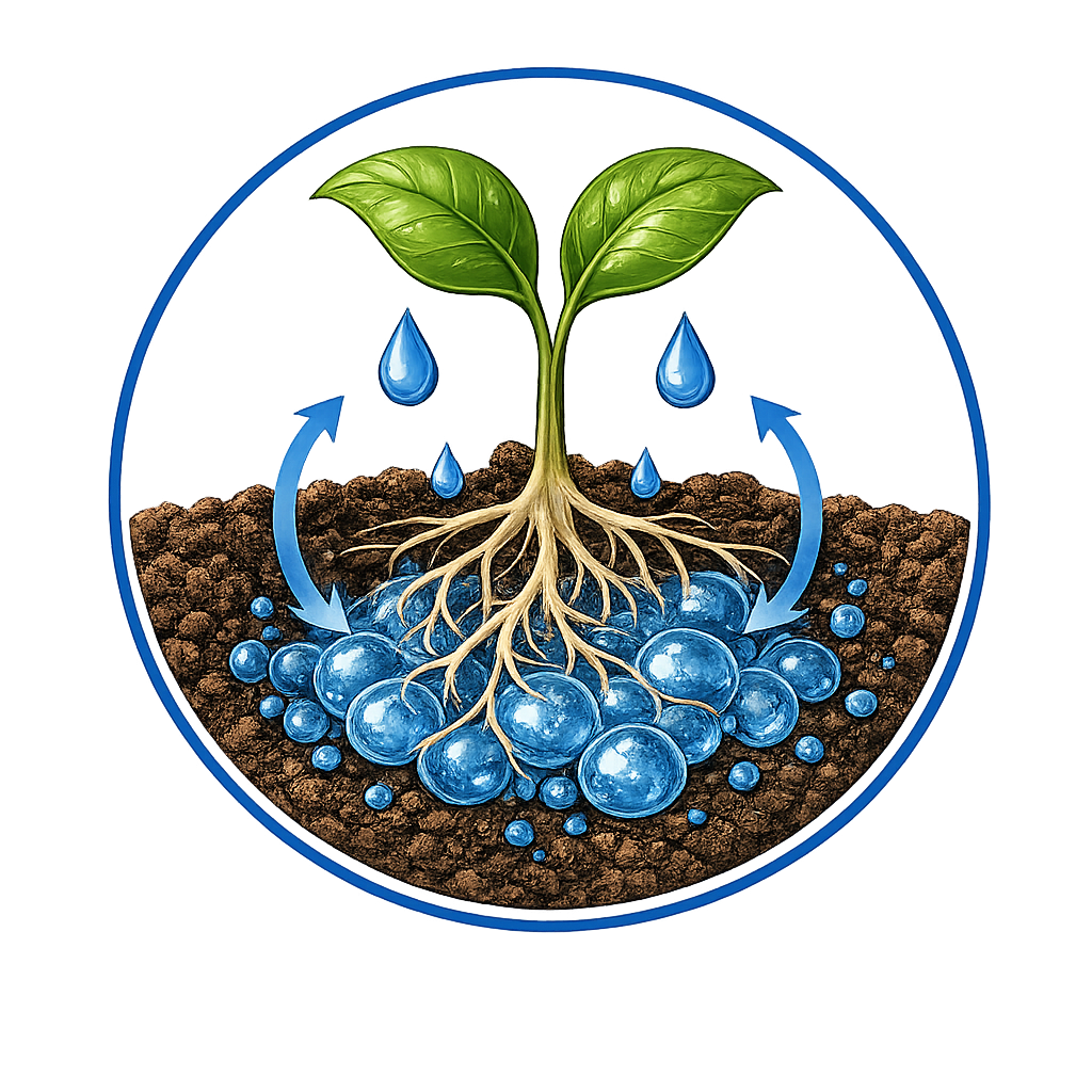 Rilascio graduale di acqua e nutrienti da parte di EF Polymer in funzione delle esigenze della pianta.