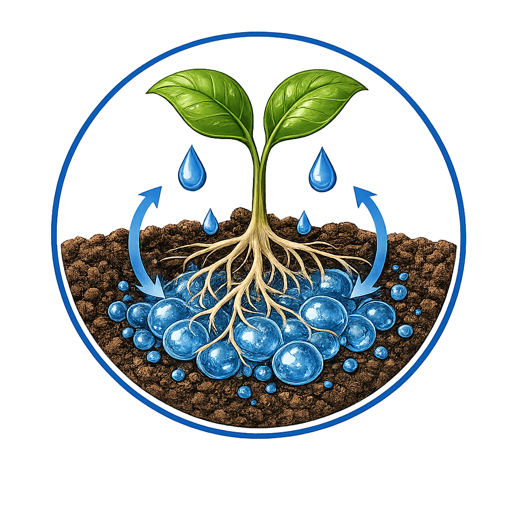 Rilascio graduale di acqua e nutrienti da parte di EF Polymer in funzione delle esigenze della pianta.