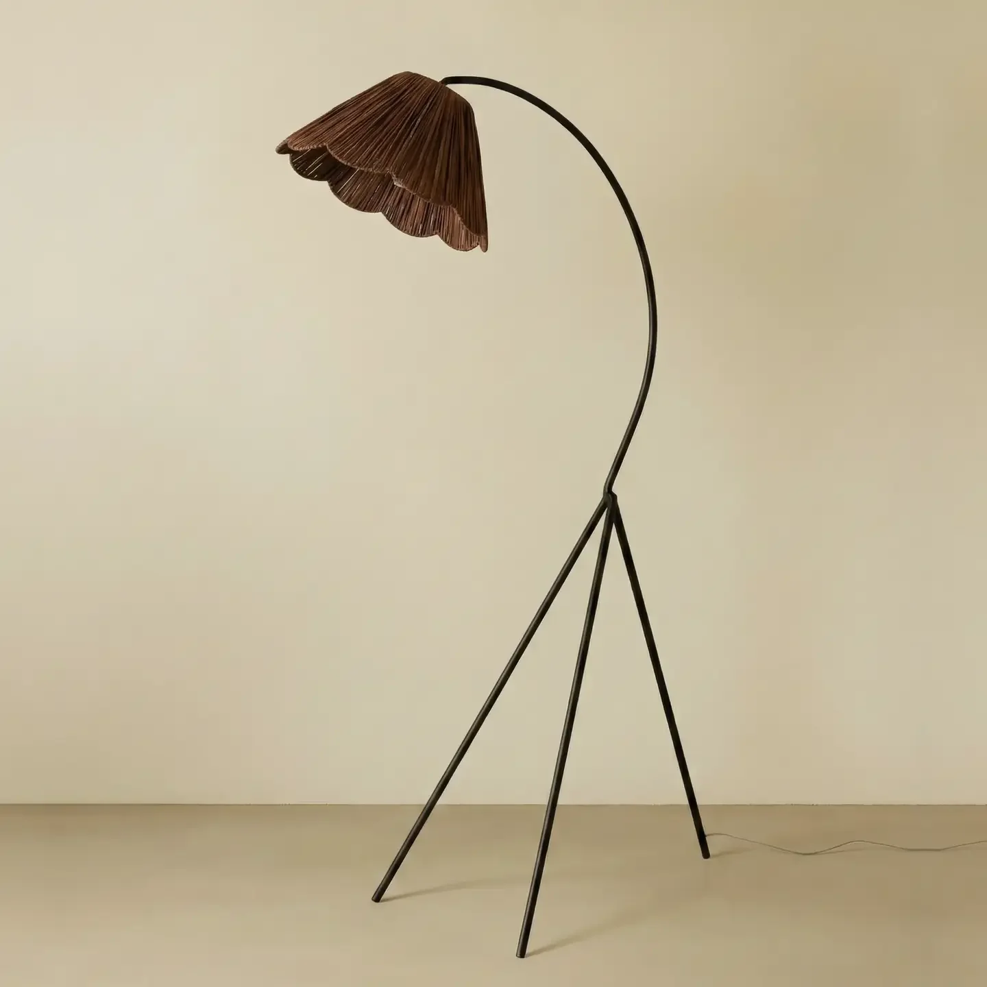 Swedish Scalloped Raffia Floor Lamp