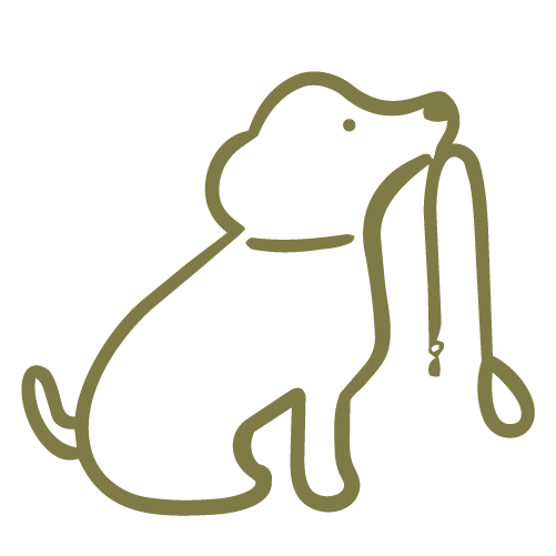 Line drawing of a dog with a leash