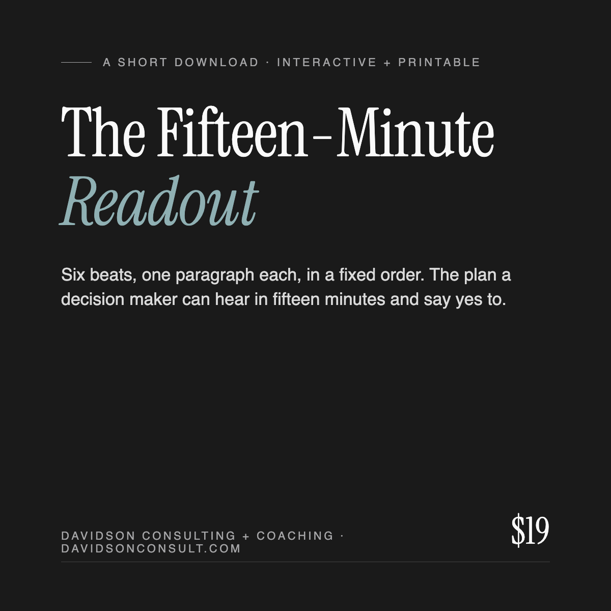 The Fifteen-Minute Readout