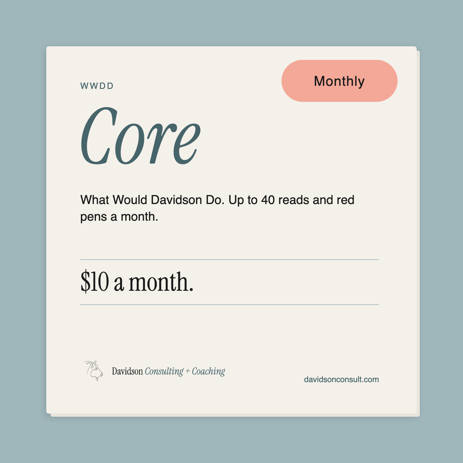 WWDD Core monthly, $10 a month