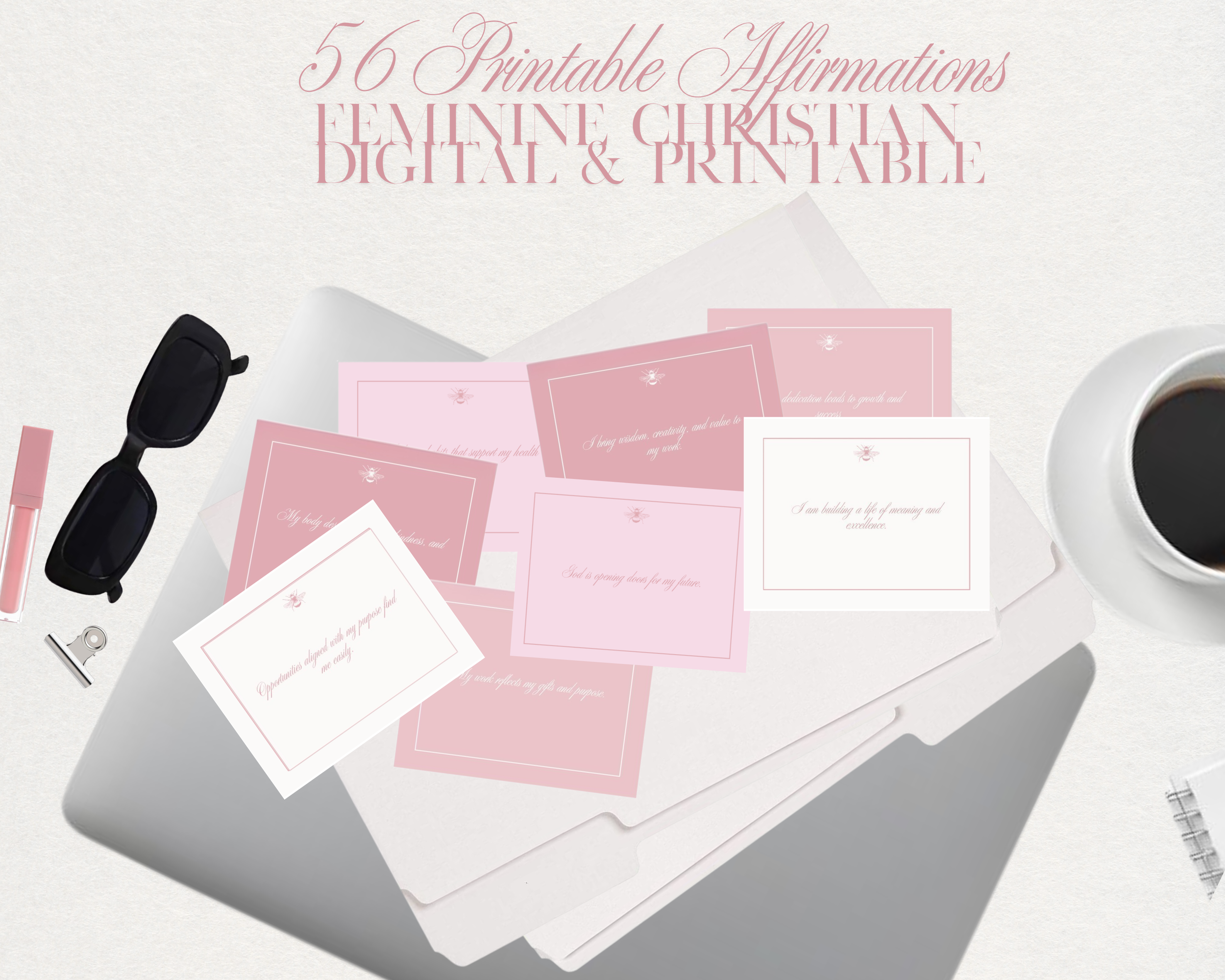 Printable Affirmation Cards | 56 Faith-Based Positive Affirmations | Instant Download