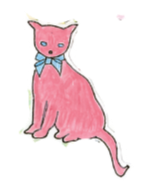 Pink cartoon cat with a blue bow tie