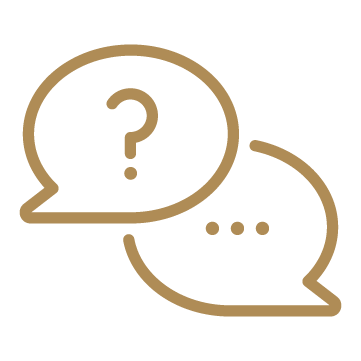 Two speech bubbles, one with a question mark inside, indicating a question or conversation.
