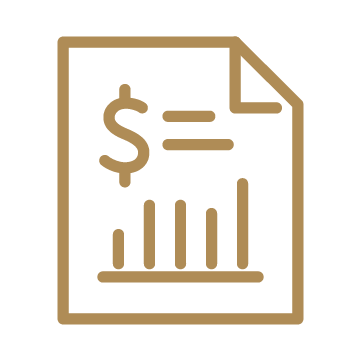 Icon of a financial report with a dollar sign and bar chart.