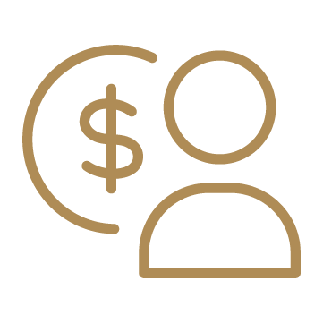Icon of a person with a dollar sign and a circle in the background.