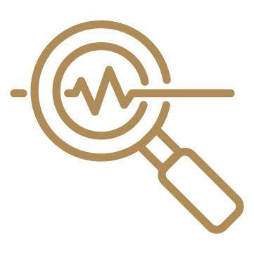 Magnifying glass with a heartbeat line inside it, symbolizing analysis or health diagnostics.