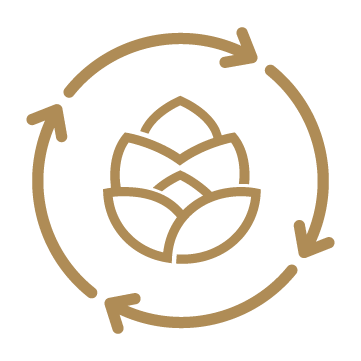 A circular logo with arrows around a stylized plant or lotus inside.