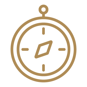 A minimalist, gold-colored stopwatch icon with a central diamond shape and simple markings.