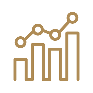 Gold line graph with bars and data points on a black background.