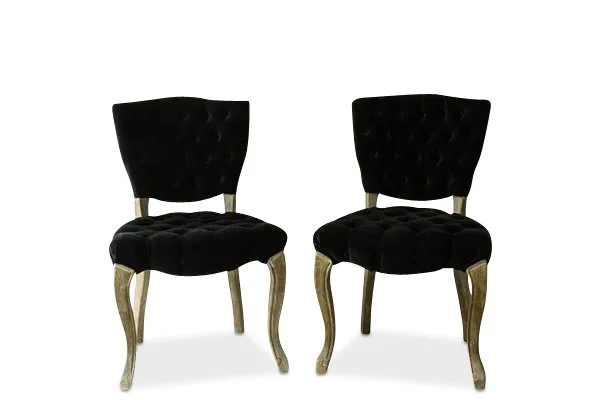Two Black Velvet Tufted Chairs
