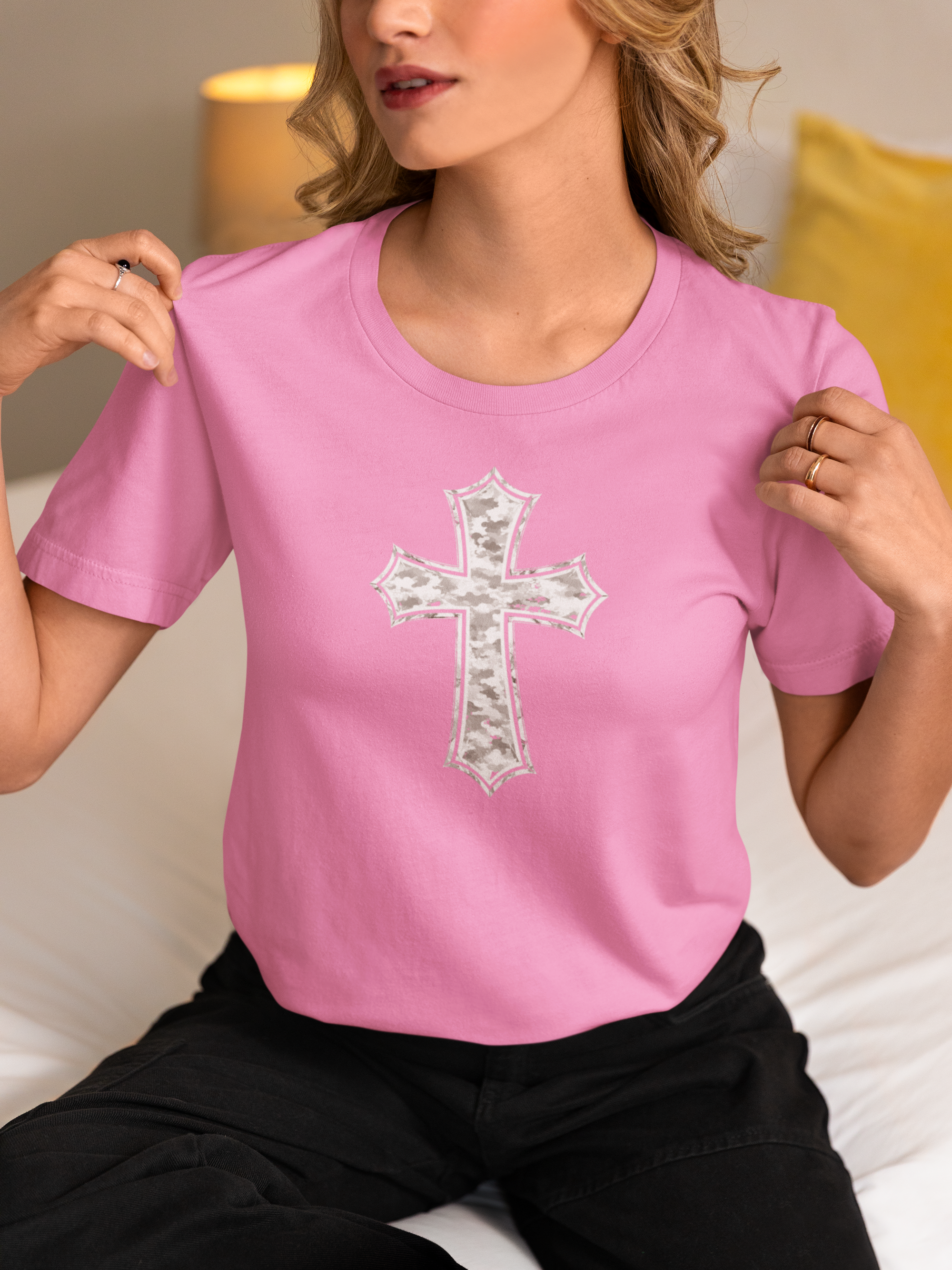 White Digital Camo Cross Christian T-Shirt
