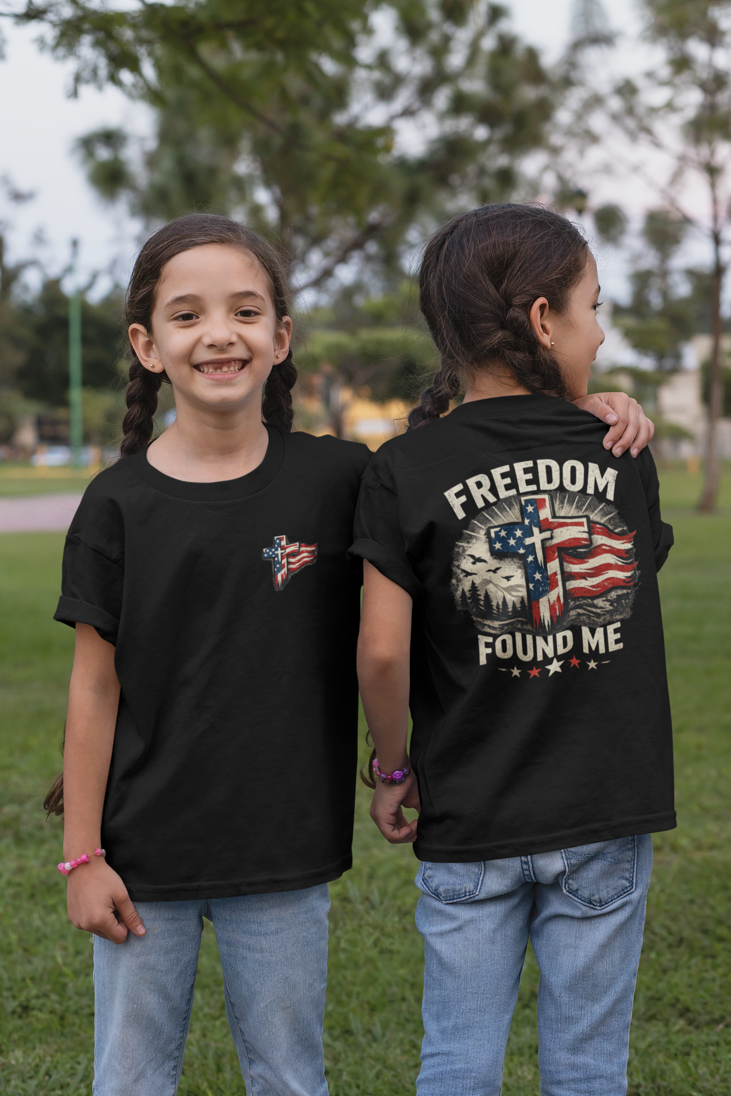 Freedom Found Me Kids Patriotic Christian T-Shirt | Faith Based Youth Tee | American Flag Cross Shirt | Jesus Shirt for Boys & Girls