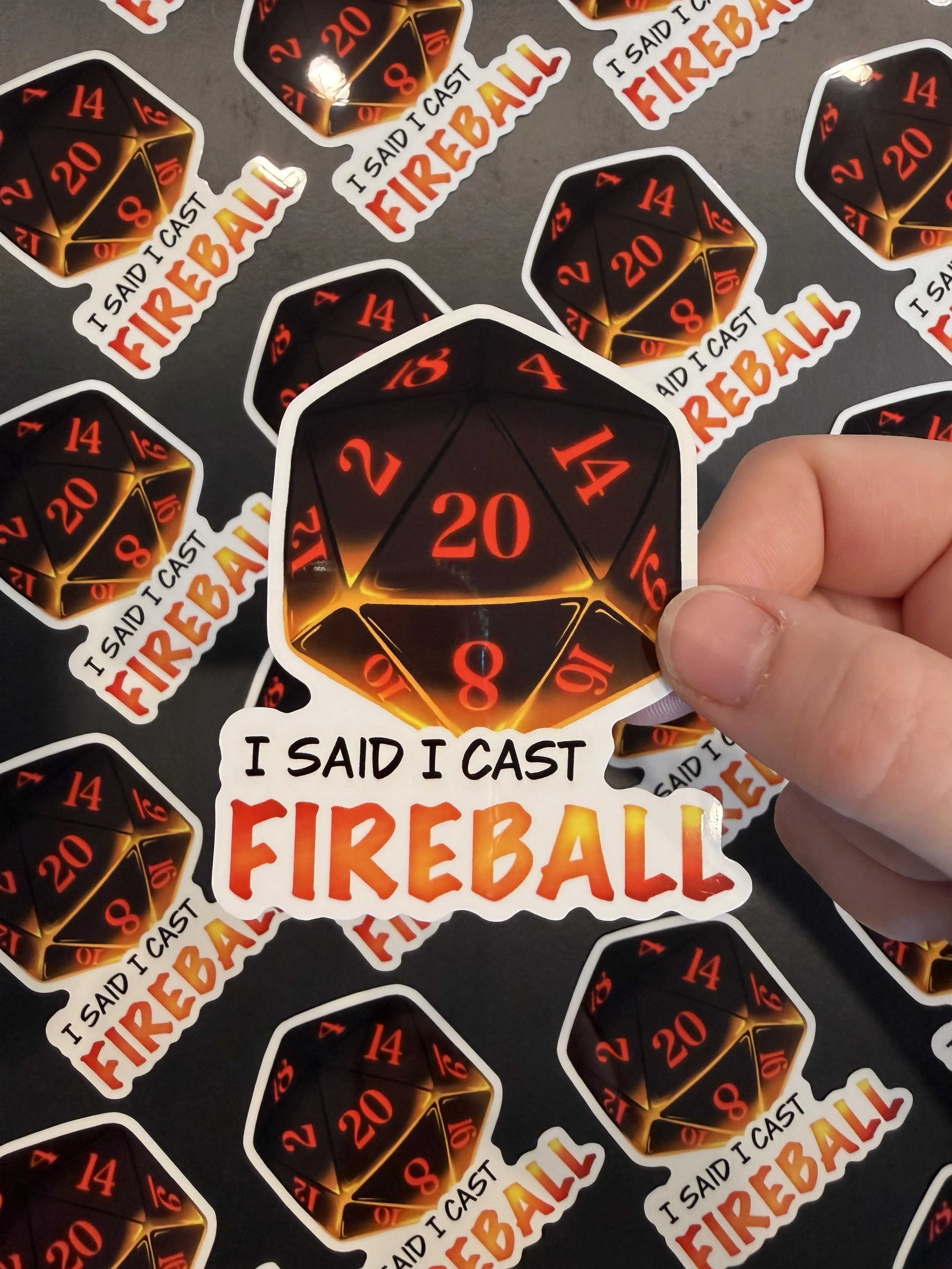 D20 Fireball Vinyl Sticker