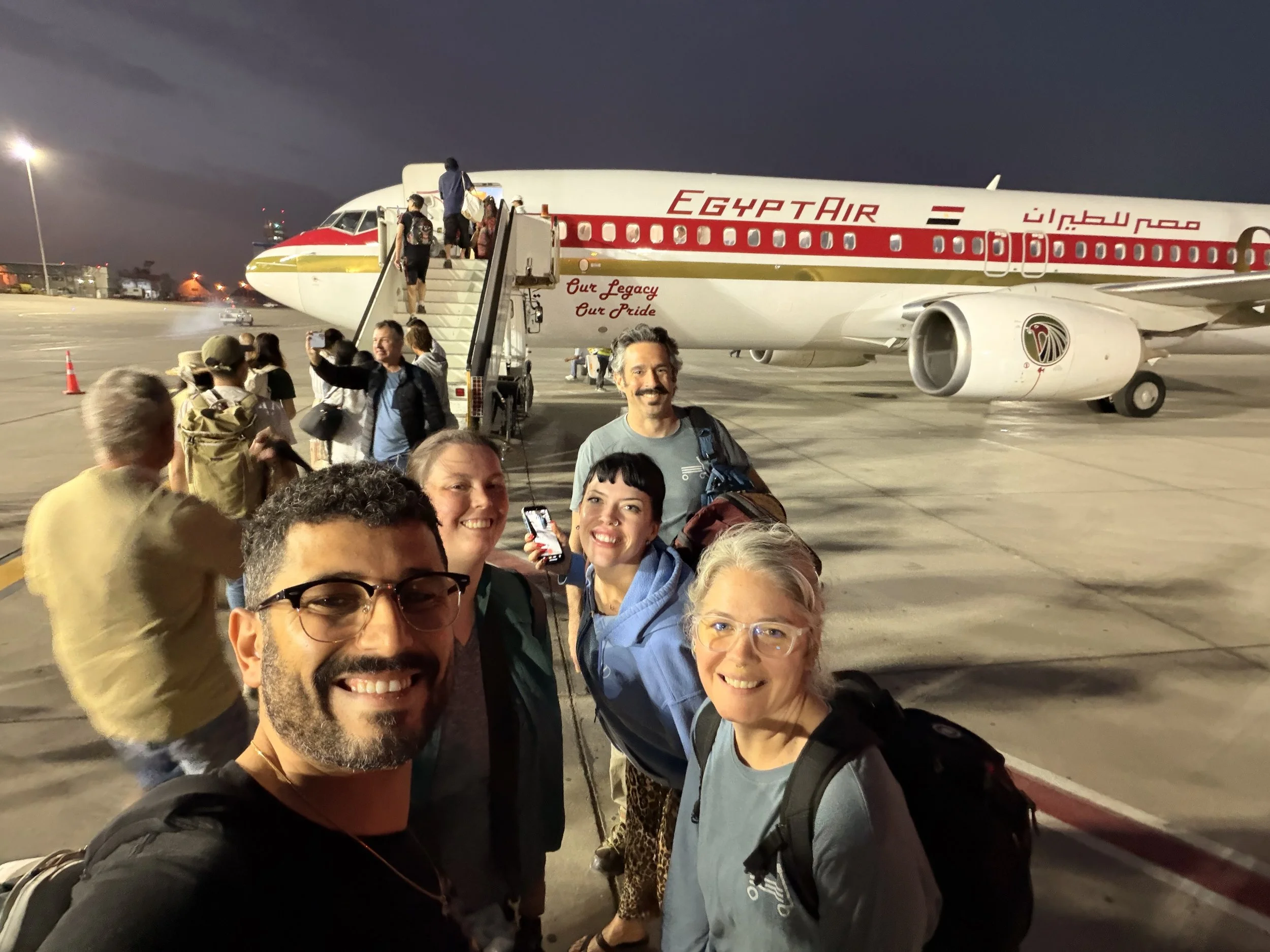 boarding egypt air for a private tour with starlight voyages and abdul dremali