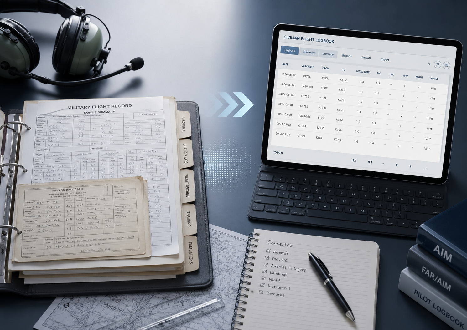 converting military logbooks to civilian for airline interviews