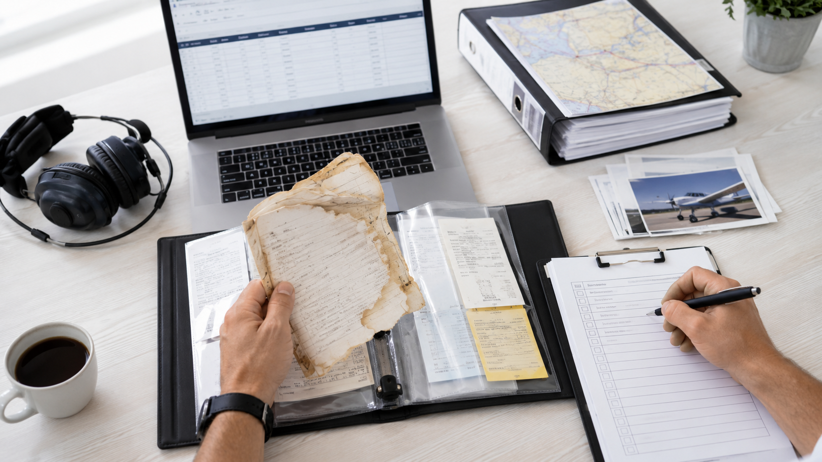 picture of a pilot writing down lost logbook flights