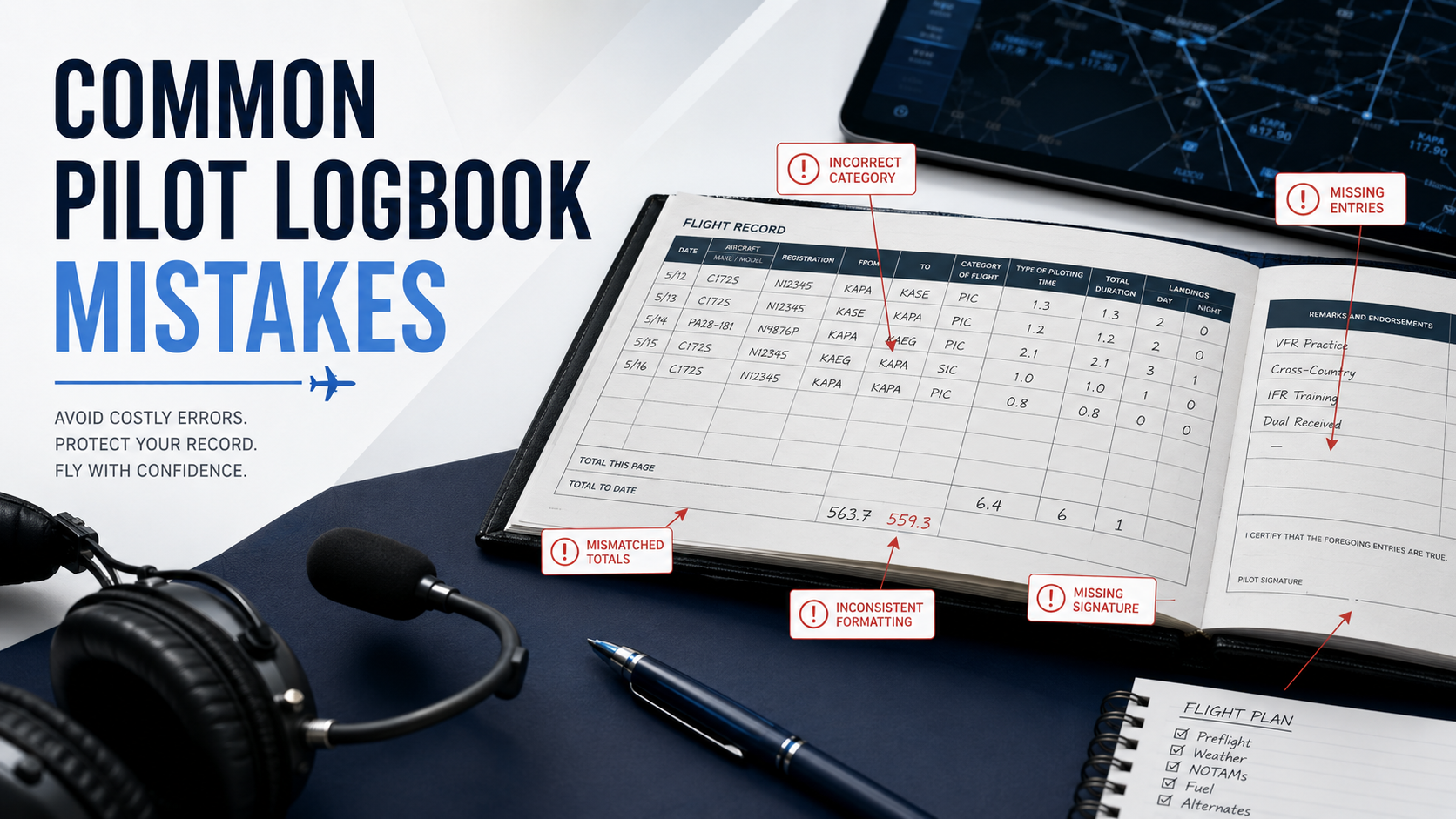a graphic displaying common logbook mistakes