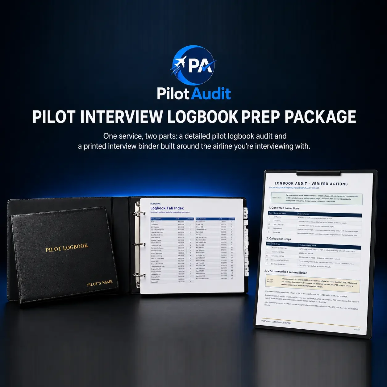 pilotaudit interview prep package graphic for logbook audit and printed digital logbook