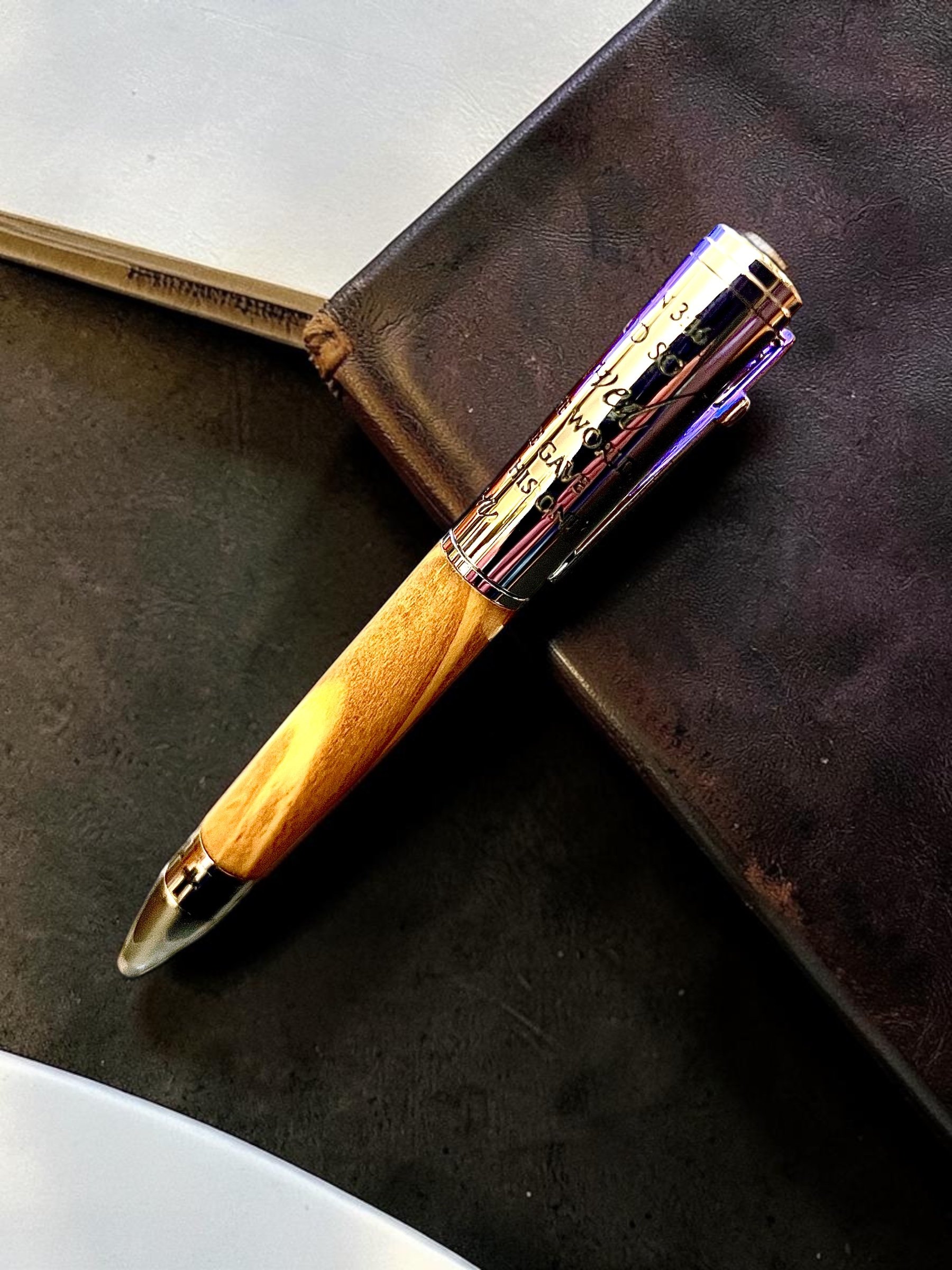 John 3:16 Olivewood Chrome Pen