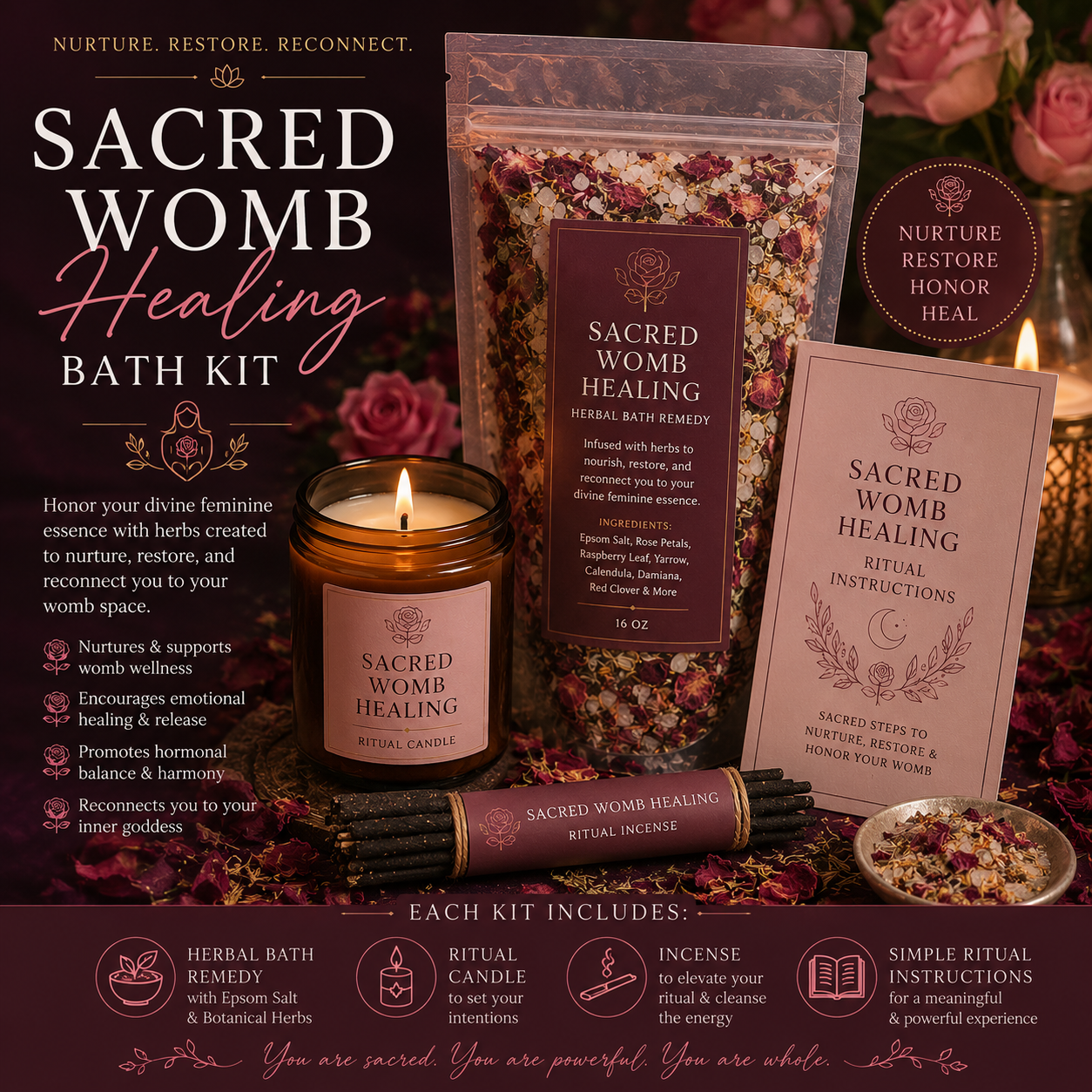 🌹 Sacred Womb Healing Bath Kit