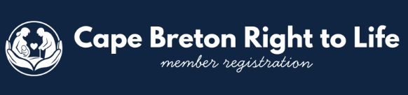 Cape Breton Right to Life member registration banner with logo and text on a dark blue background
