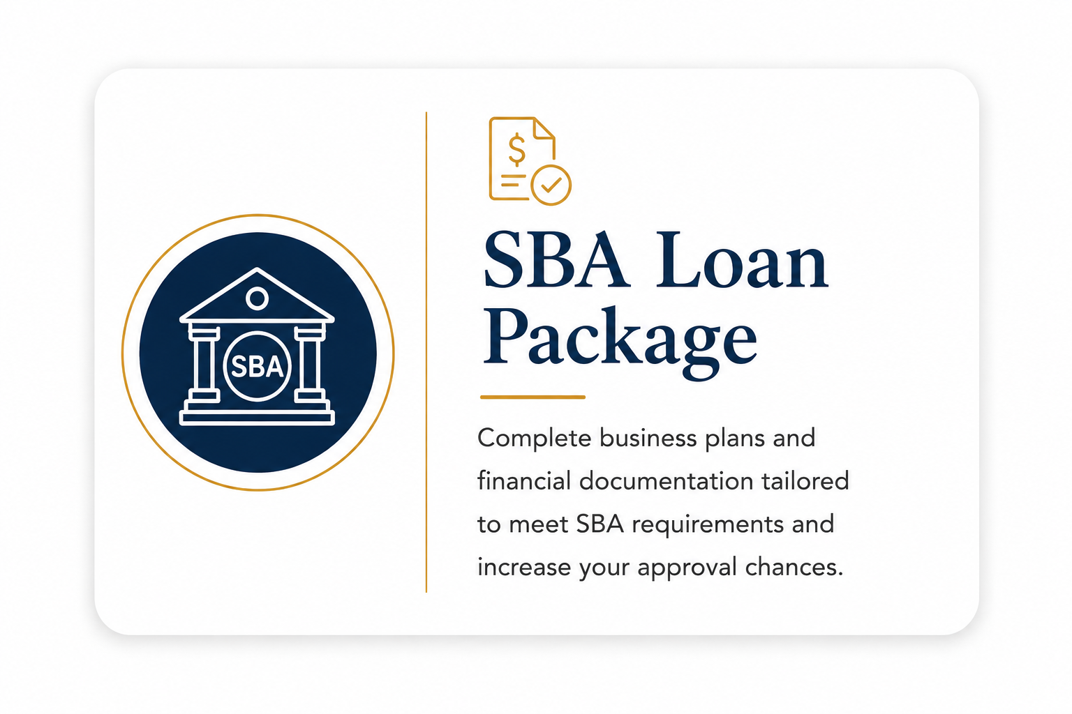 Information about SBA loan package highlighting business plans and financial documentation for approval.