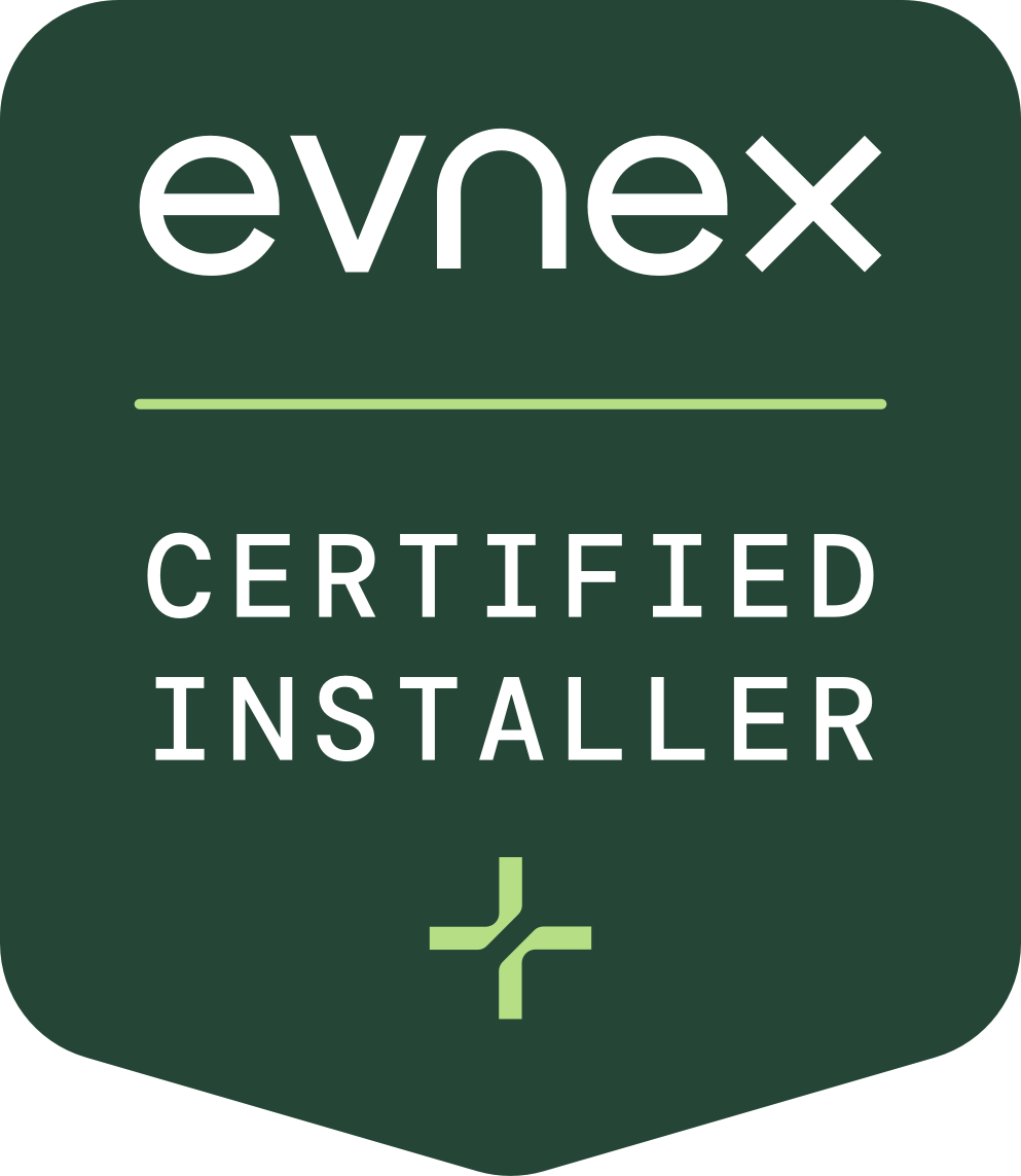 Evernex Certified Installer badge with dark green background and white text