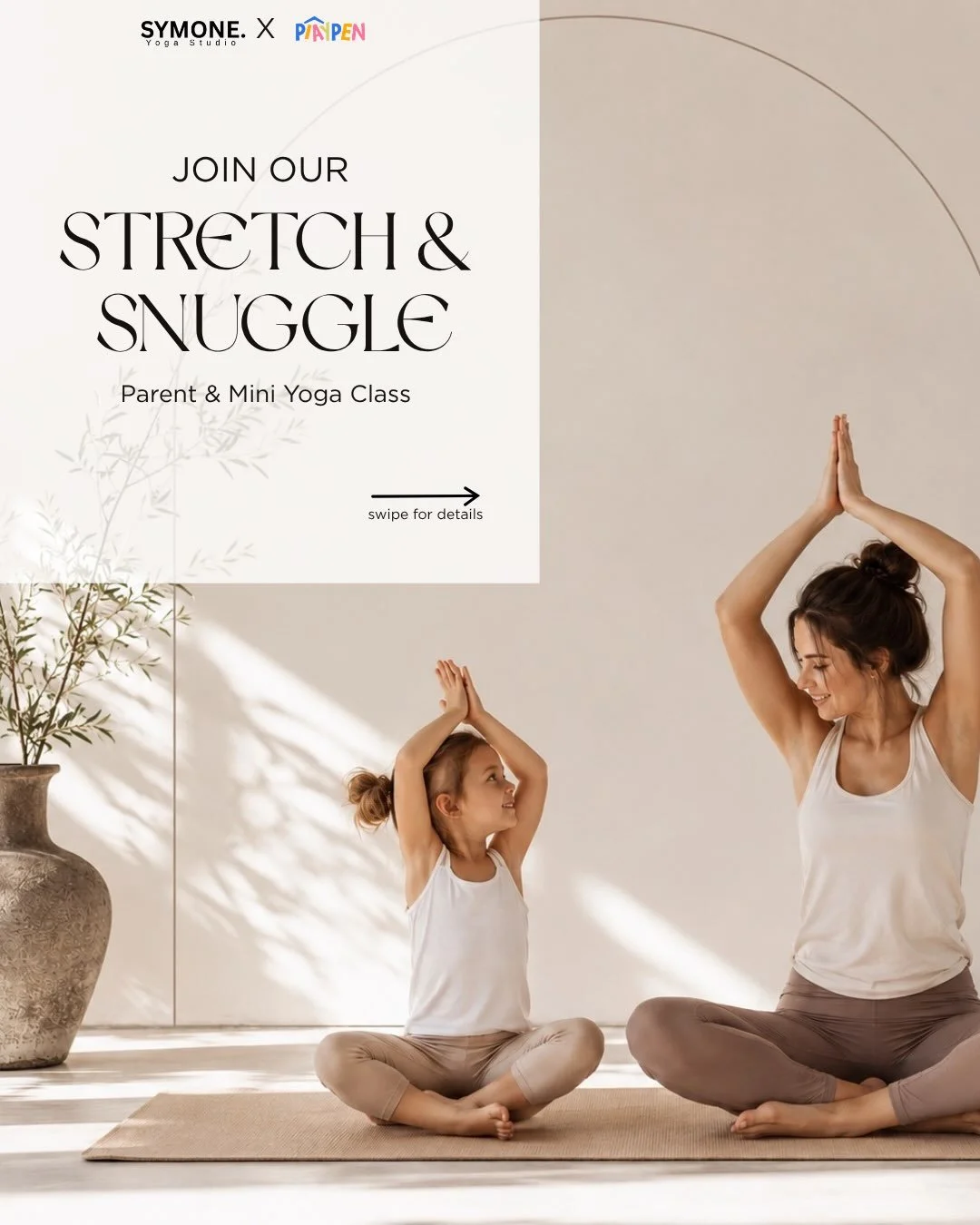 Stretch, snuggle &amp; slow down together. 🤍

Join SYMONE. Yoga x @playpenmansfield for Stretch &amp; Snuggle, a special Parent &amp; Mini yoga class designed for movement, connection and a little quality time with your mini. 🧘🏽&zwj;♀️✨

📅 Septem