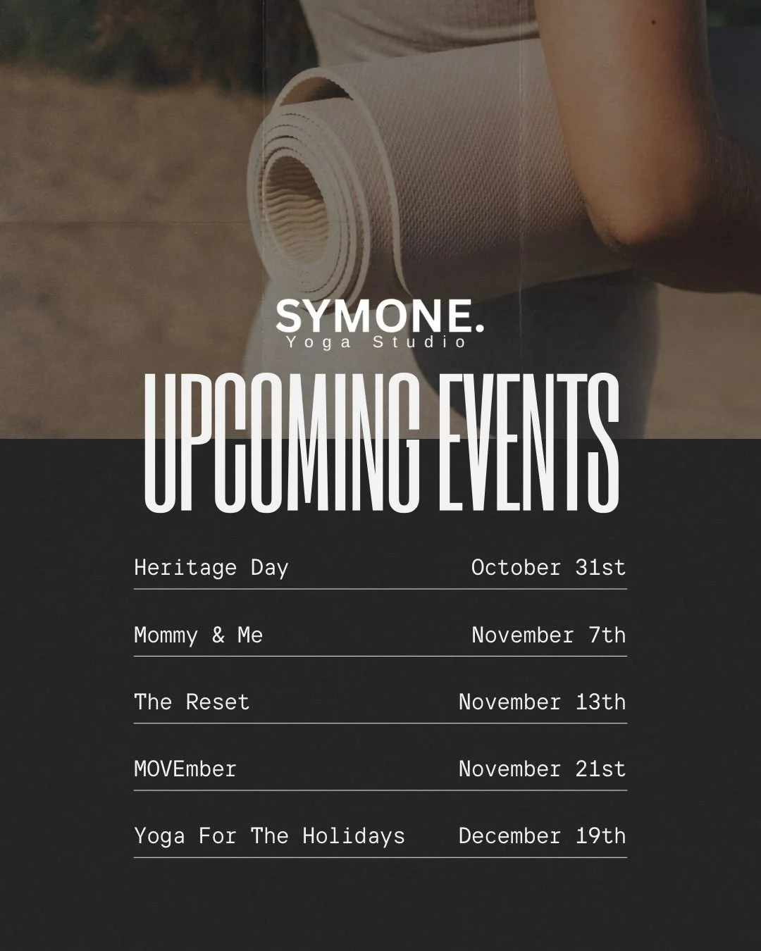 Here&rsquo;s what&rsquo;s happening at SYMONE. ✨

Your calendar is filling up, but make sure there&rsquo;s room for YOU. 🤎

From community connections to intentional movement and moments to reset, we&rsquo;ve got some beautiful experiences coming yo