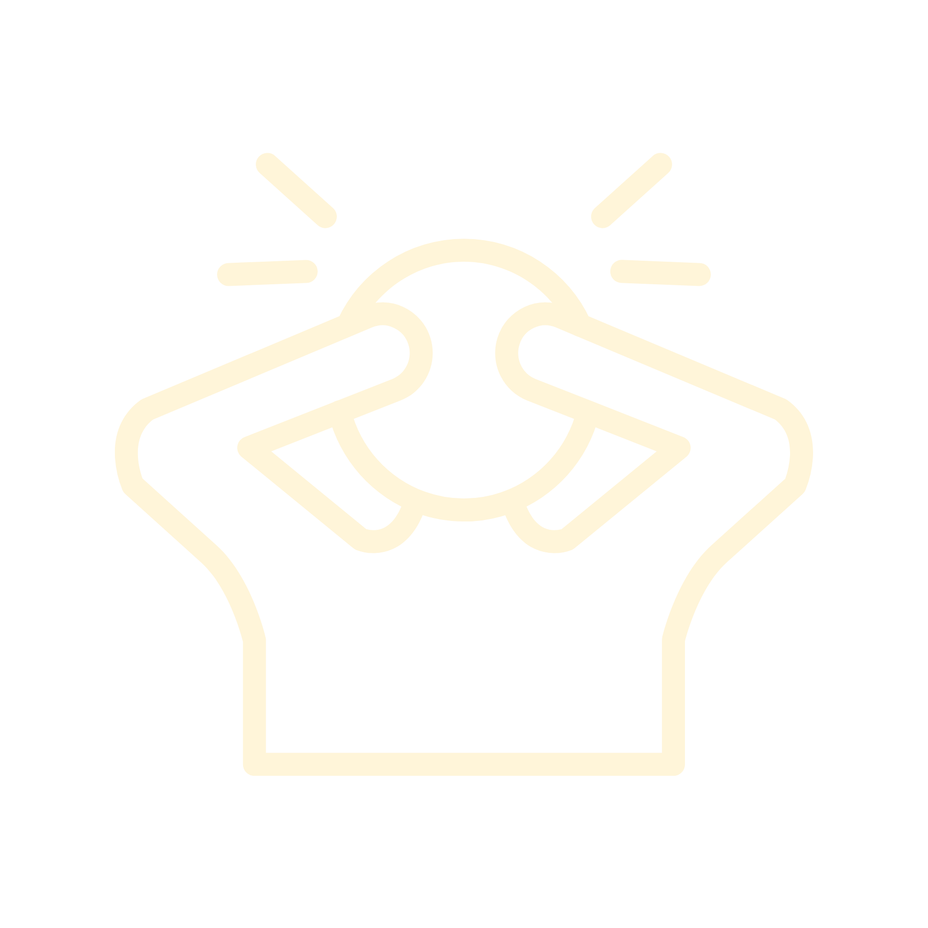 Outline of two hands holding a square card with a sunburst icon behind it.