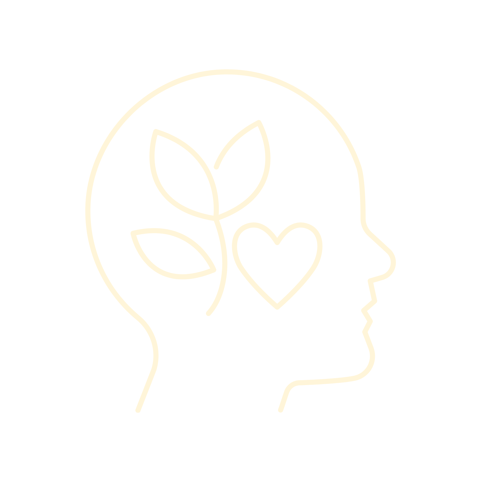 Minimalist line drawing of a human head with a plant growing inside, symbolizing growth, sustainability, or eco-consciousness.