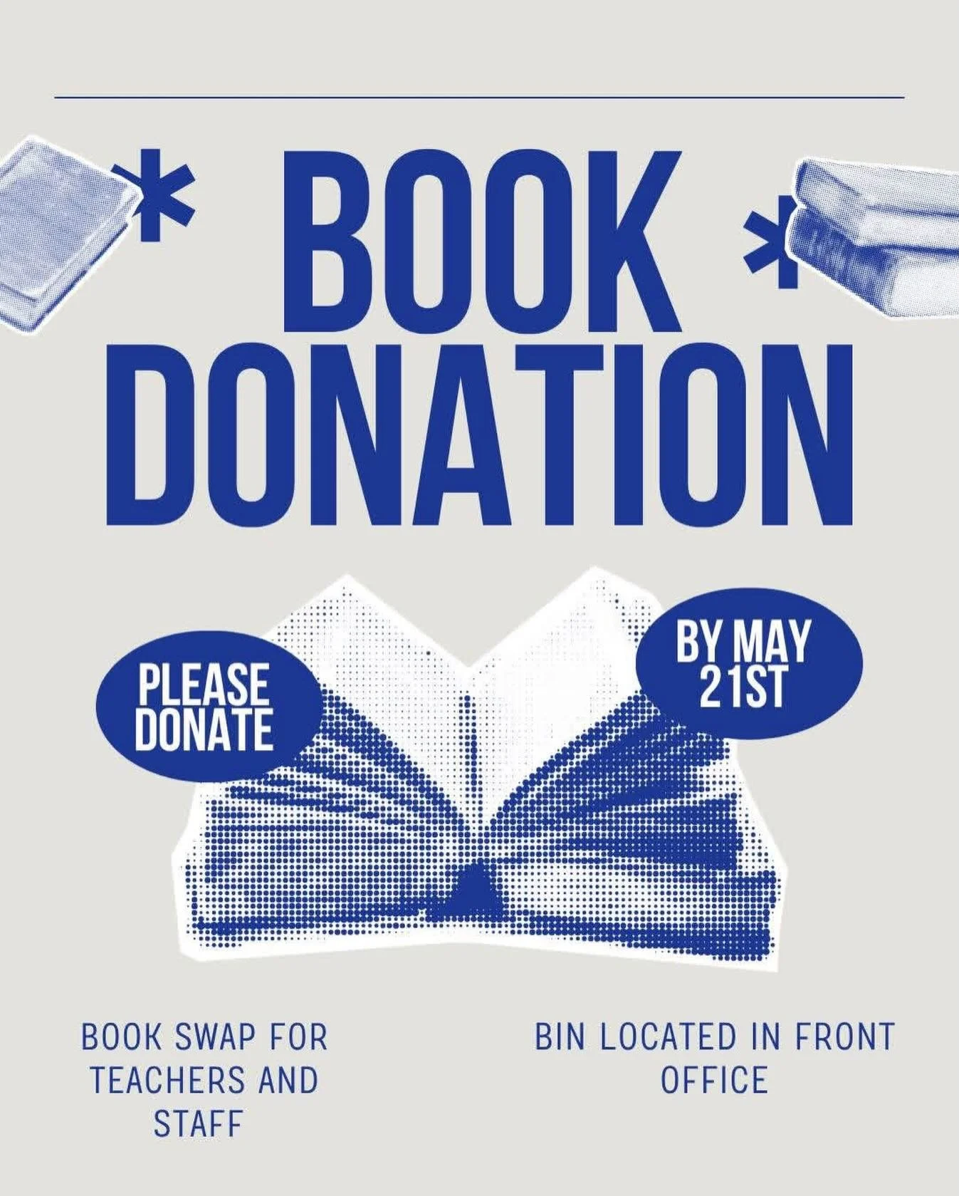 We are going to have a book swap for teachers and staff where each teacher or staff member can choose a book and keep it (and if they want bring it back at the beginning of the next school year to keep the trading going)!

If you have books around yo