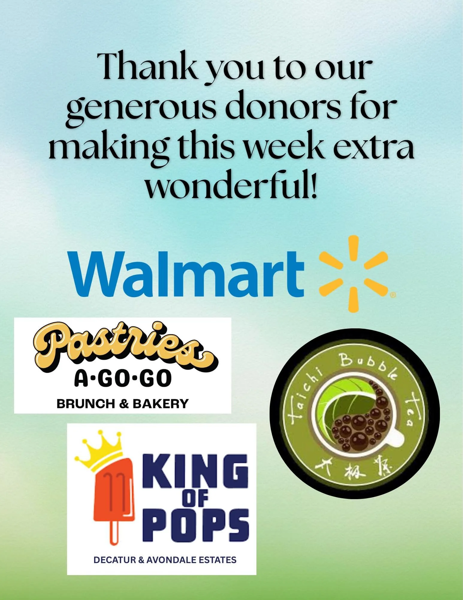 We would like to express our deepest gratitude to all of our generous donors for making this week so special!