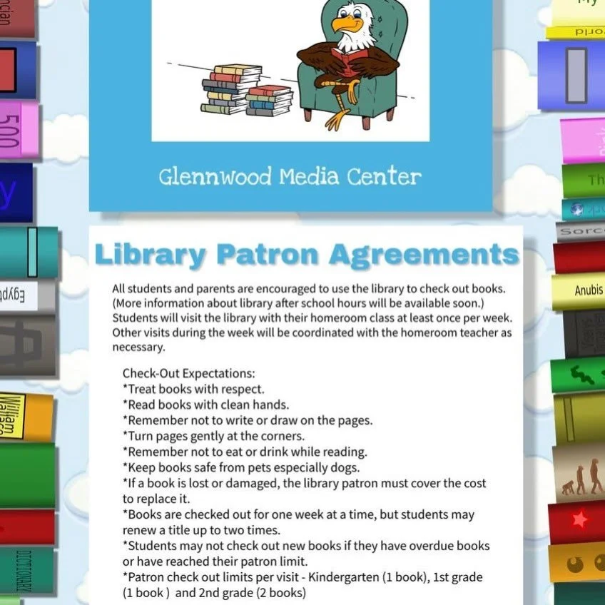 SOAR-ing eagles are READING eagles! 💚🦅

Students participated in media center orientation this week, and they discussed what makes a great library patron. Please read the patron agreements below and review them with your child.

Kindergarten studen