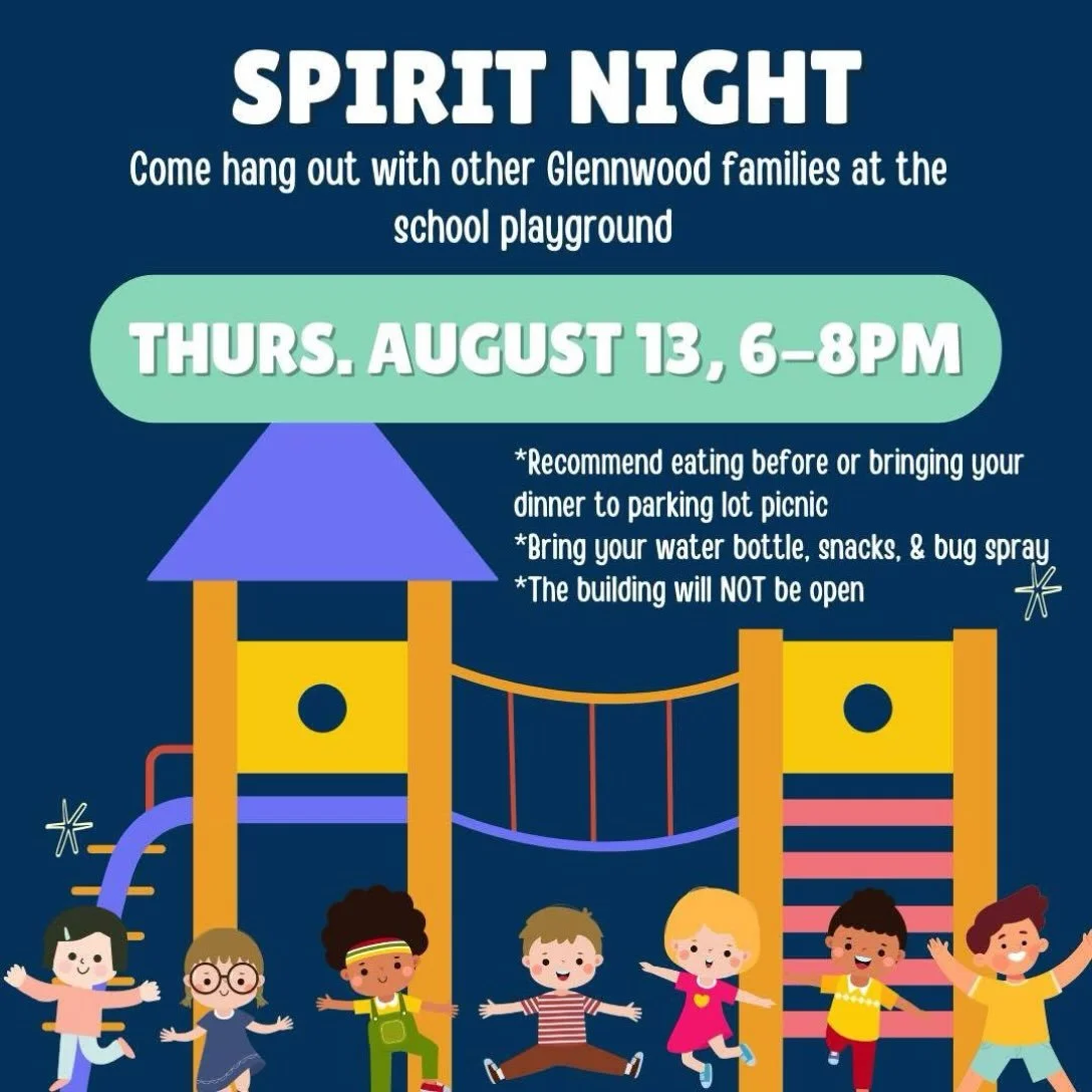 🎉🦅 Our First Spirit Night of the school year is this Thursday! 🦅🎉

Join us on the Glennwood Elementary Playground from 6&ndash;8pm for an evening of community, fun, and school spirit! 💙✨

Connect with parents and families and let the kids get th
