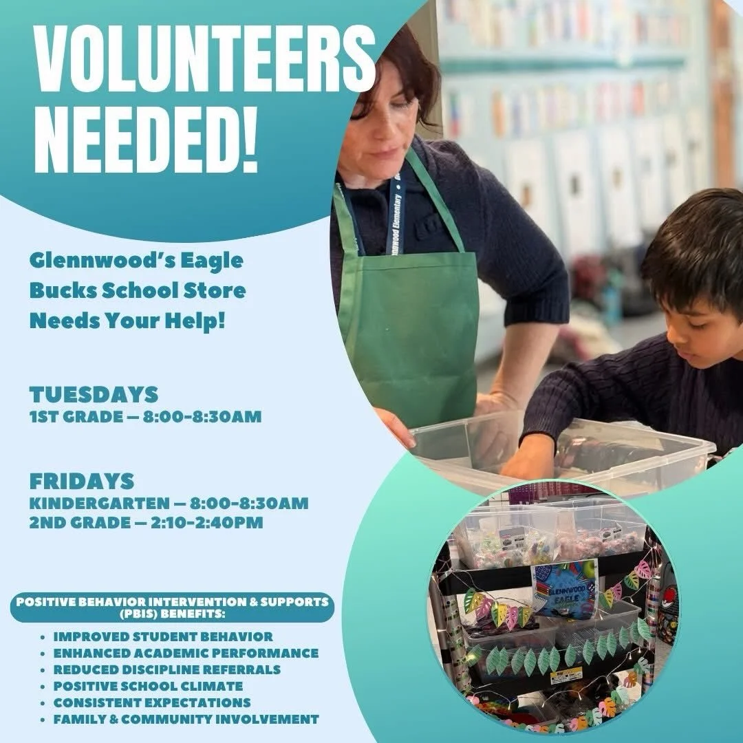 Glennwood&rsquo;s Eagle Bucks School Store is up and running! Students have been hard at work earning Eagle Bucks, and now we could use some parent volunteers to run the sales. Our school counselor, Mr. Blase, will oversee and make sure the store is 