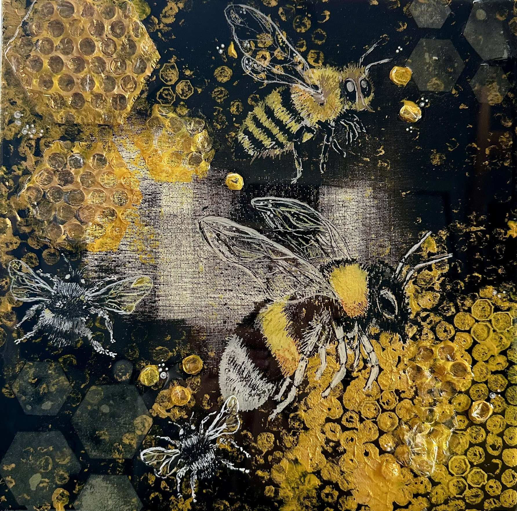 Acrylic, mixed media on canvas, 12x12'', 2025