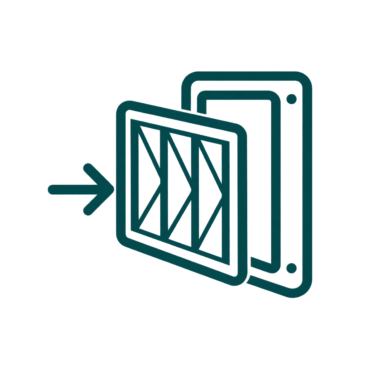 Icon of an air filter with an arrow pointing towards it, indicating the filter installation process.