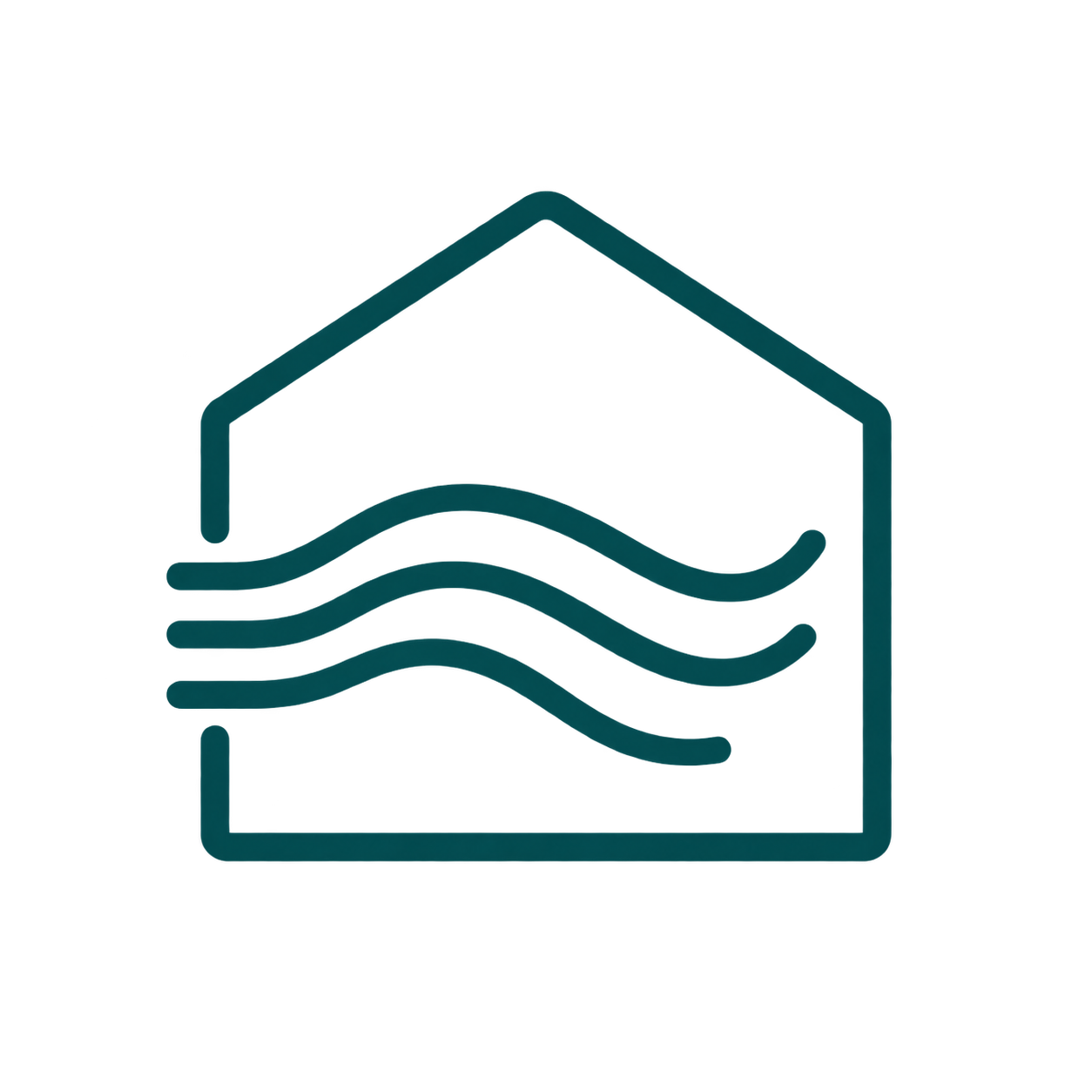 Icon of a house with air waves inside, indicating healthier indoor environments.