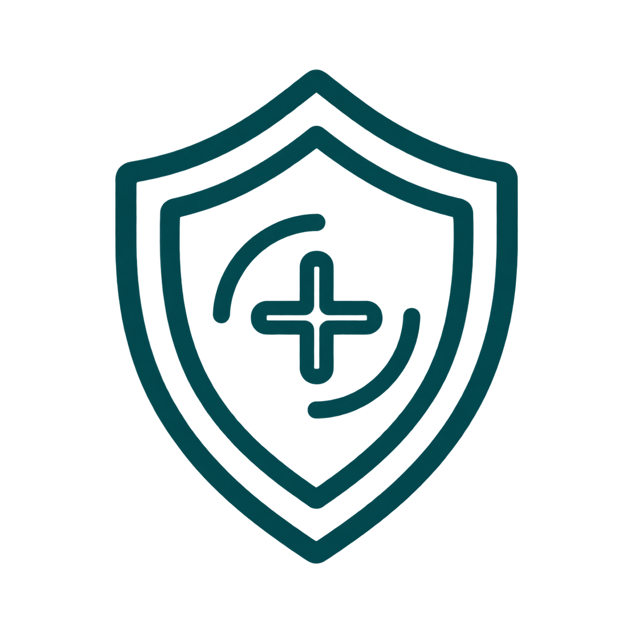 Shield icon with a medical cross and a heart inside, representing antipathogen and health protection.