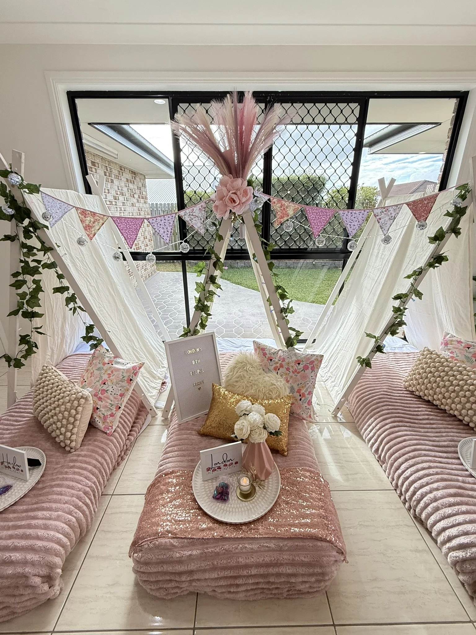 Pink and Gold Boho with A Frame Teepees