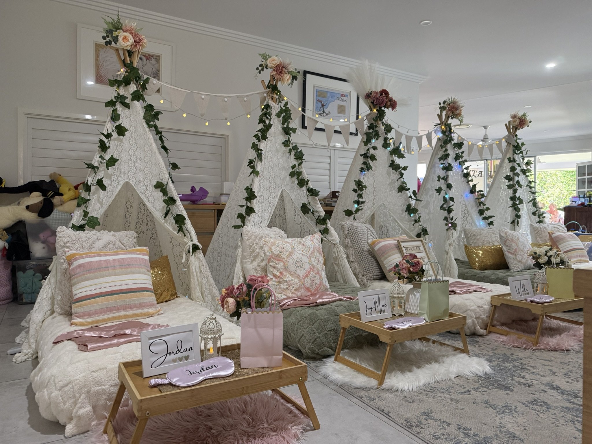 Green & Peach Boho Teepee Sleepover Party - Teepee Corner