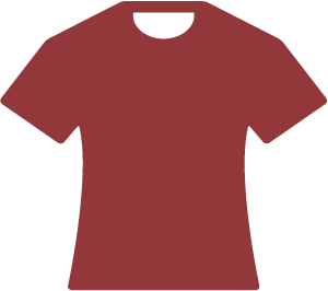 Simple illustration of a plain red T-shirt with short sleeves and a round neckline.